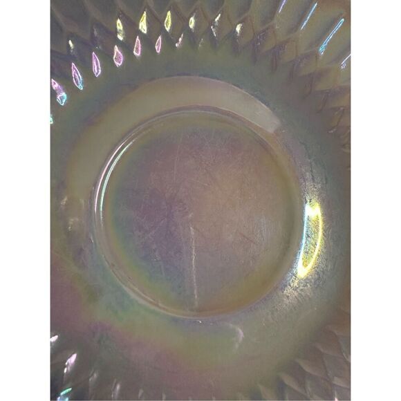 Federal Glass Luster Iridescent Opalescent Diamond Moonglow Saucer Set 5.5” - Picture 7 of 8